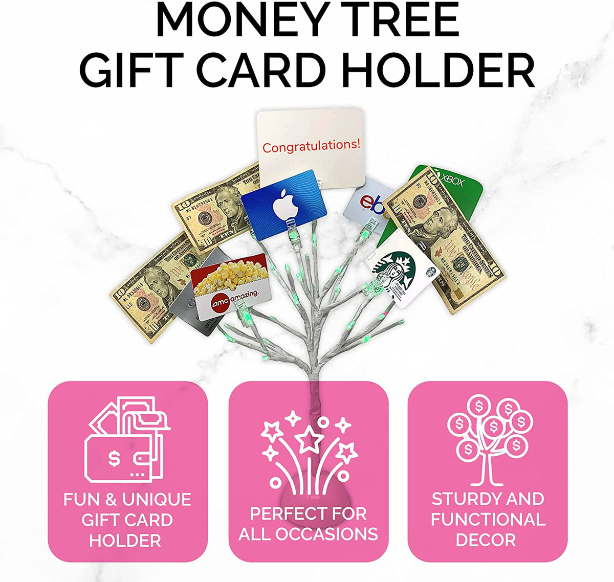 money tree gift card Money Tree Gift Card, Cash, Tickets Holder With 10 Clips, LED Tips