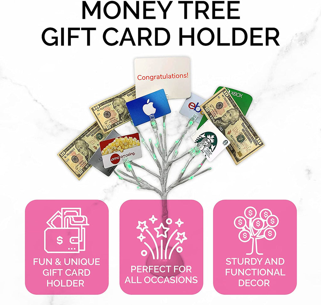 money tree card Money Tree Gift Card, Cash, Tickets Holder With 10 Clips, LED Tips – FoxTrotLiving
