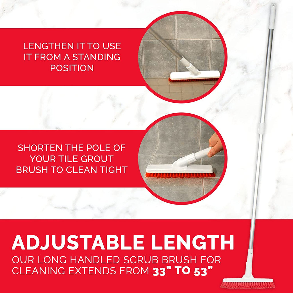 Grout Brush With Long Handle Heavy Duty Cleaner & Grout Scrubber